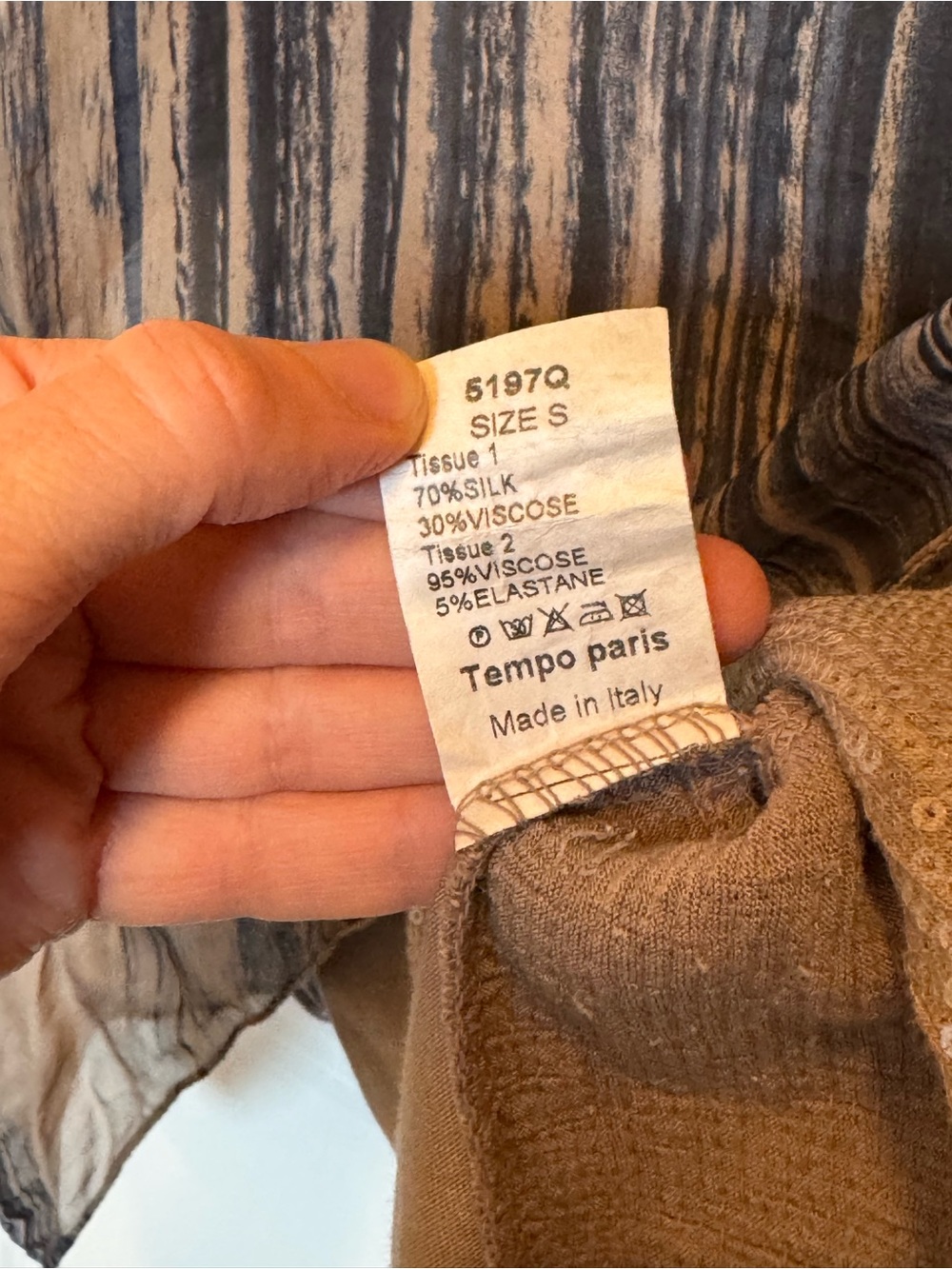 Tempo Paris Taupe and Blue Striped Silk Poncho Lined with Sequin Trim. - Picture 6 of 11